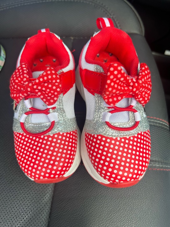 Disney Other - Disney Red Polka Dot Bow Kids Sneakers with Silver Glitter Lights up